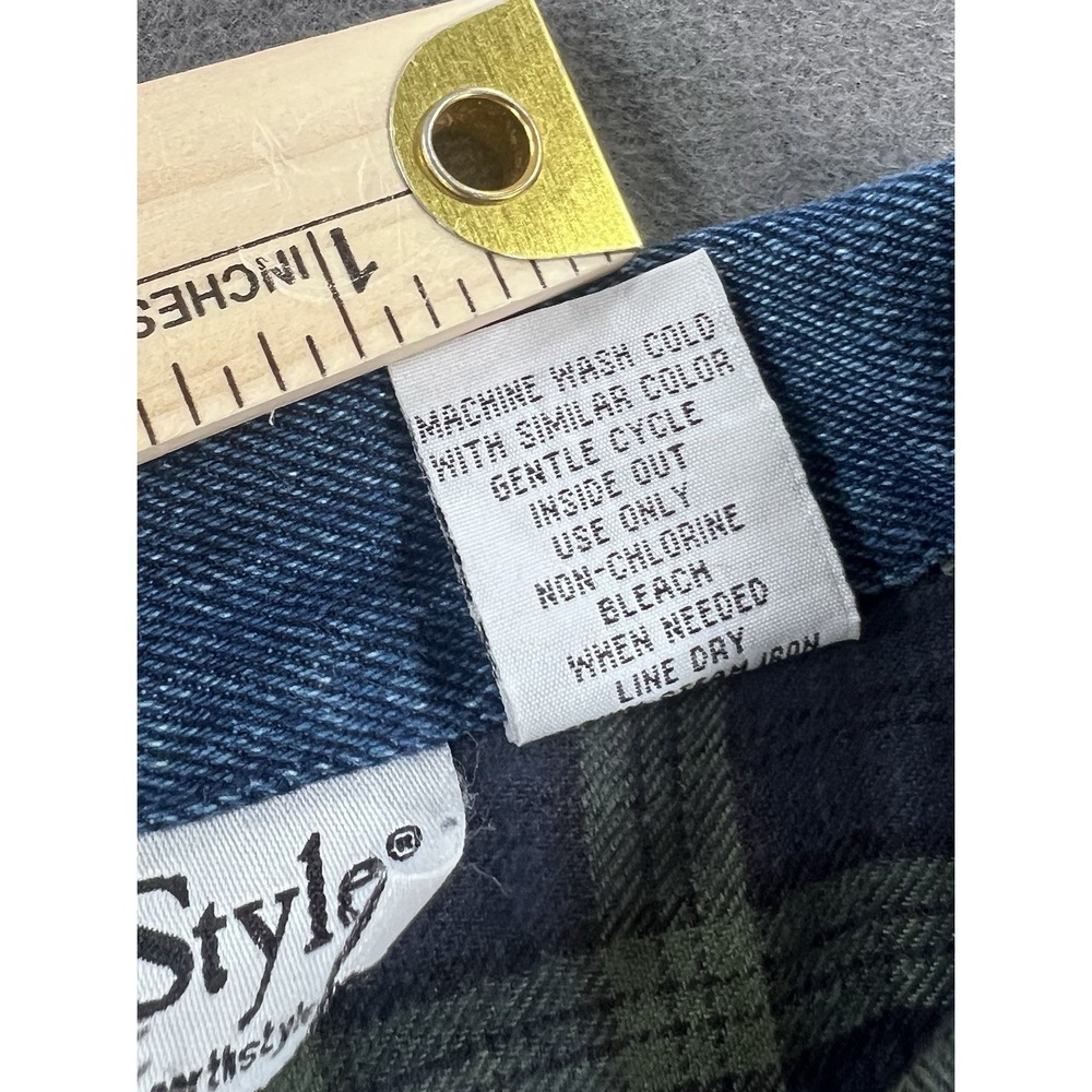 VTG North Style Denim Flannel Lined Chore Coat Women's M 90's Jean Jacket Plaid - Picture 11 of 11